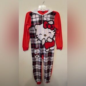 Hello Kitty Pajamas with‎ Hood Girls Large Checkered Red/Black Christmas